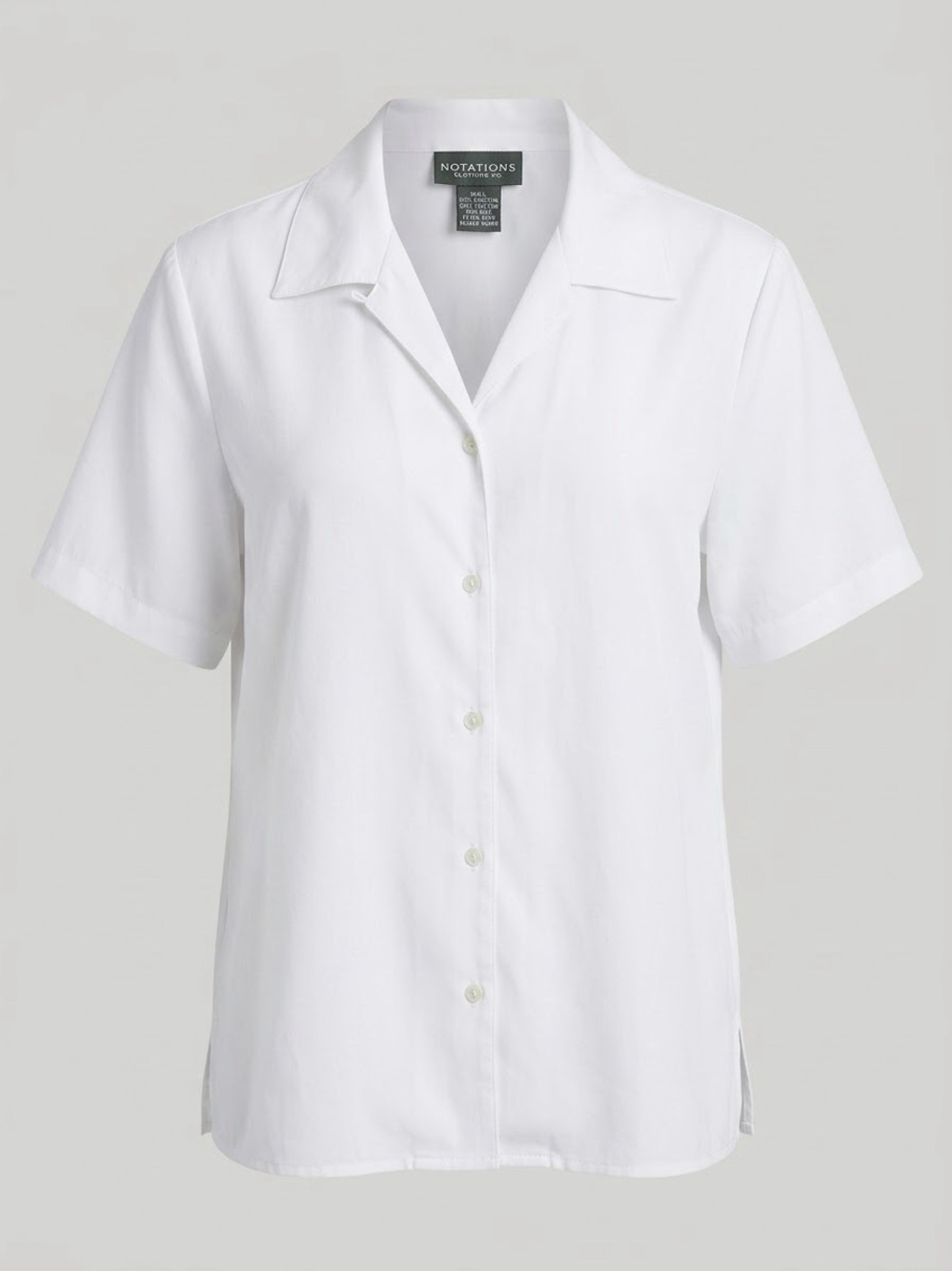 Notations White Short-Sleeve Button-Front Camp Collar Shirt
